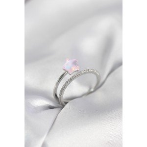 Silver Color Zircon Stone Pink Halley Model Women's Ring