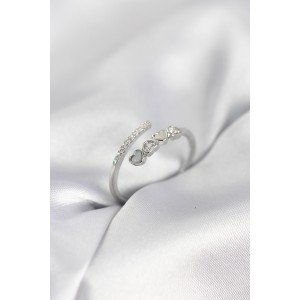 Silver Color Zircon Stone Minimal Heart Model Women's Ring