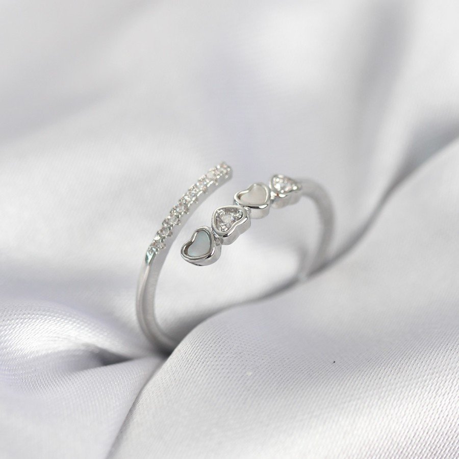 Silver Color Zircon Stone Minimal Heart Model Women s Ring