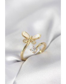 Gold Color Dragonfly Model Zircon Stone Women's Ring