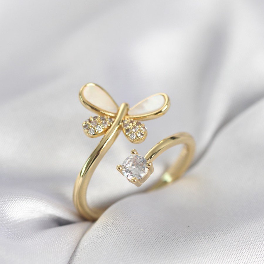 Gold Color Dragonfly Model Zircon Stone Women s Ring