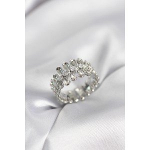 Silver Color Zircon Stone Row Drop Model Women's Ring