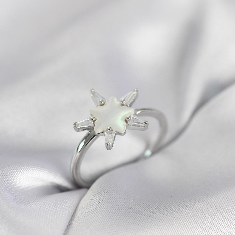 Silver Color Star Model Pearlescent Zircon Stone Women s Ring