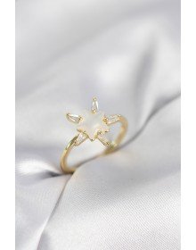 Gold Color Star Model Mother of Pearl Zircon Stone Women's Ring