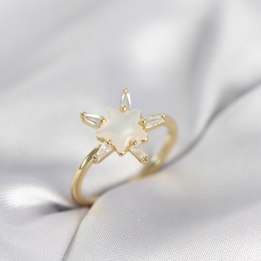 Gold Color Star Model Mother of Pearl Zircon Stone Women s Ring
