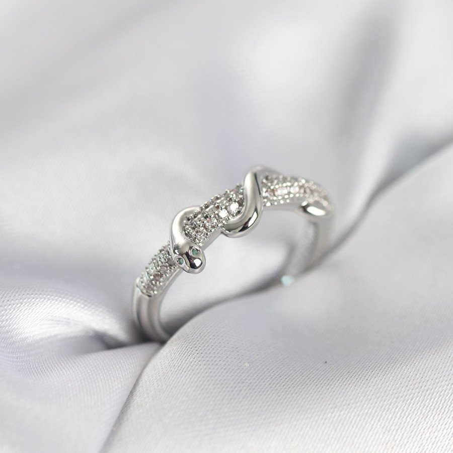 Silver Color Zircon Stone Spiral Snake Model Women s Ring