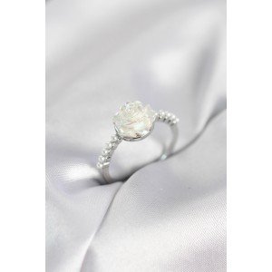 Silver Color Rose Model Pearl Women's Ring