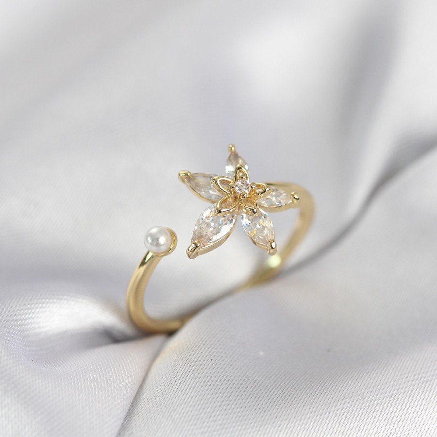 Lotus Model Zircon Stone Gold Color Women s Ring