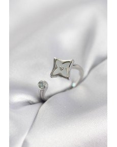 Silver Color Angular Clover Model Zircon Stone Women's Ring
