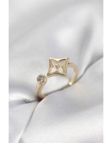 Gold Color Angular Clover Model Zircon Stone Women's Ring