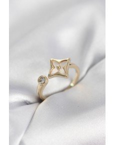 Gold Color Angular Clover Model Zircon Stone Women's Ring