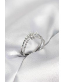 Silver Color Pearl Star Model Zircon Stone Women's Ring