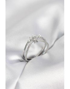 Silver Color Pearl Star Model Zircon Stone Women's Ring