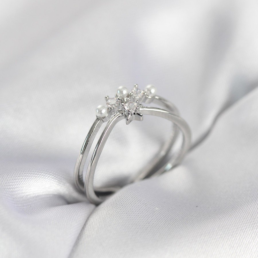 Silver Color Pearl Star Model Zircon Stone Women s Ring Silver Color Pearl Star Model Zircon Stone Women s Ring