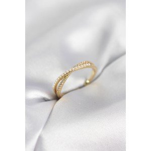 Gold Color Women's Ring with Pearls and Zircon Stones