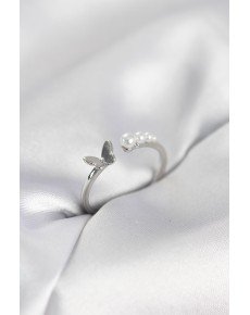 Butterfly Model Silver Color Brass Women's Ring with Pearls