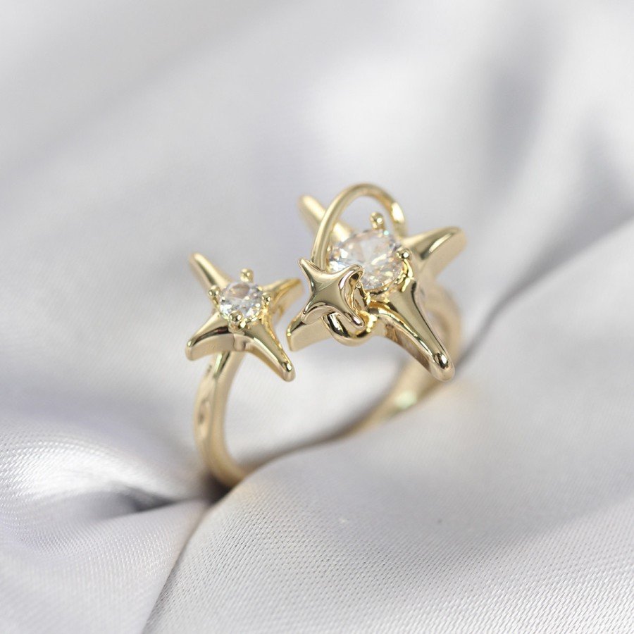 Gold Color Polar Star Model Zircon Stone Women s Ring