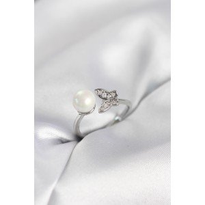 Butterfly Pearl Model Silver Color Zircon Stone Women's Ring Butterfly Pearl Model Silver Color Zircon Stone Women's Ring