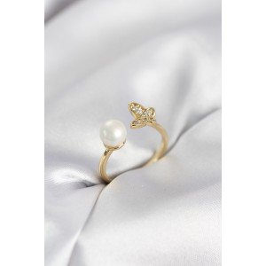 Butterfly Pearl Model Gold Color Zircon Stone Women's Ring Butterfly Pearl Model Gold Color Zircon Stone Women's Ring