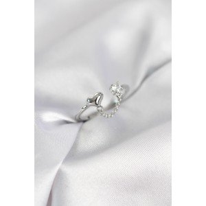 Chain Hanging Heart Model Silver Color Women's Ring