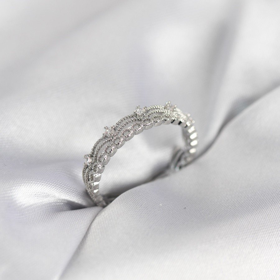 Silver Color Motif Patterned Zircon Stone Women s Ring Silver Color Motif Patterned Zircon Stone Women s Ring