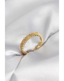 Gold Color Motif Patterned Zircon Stone Women's Ring