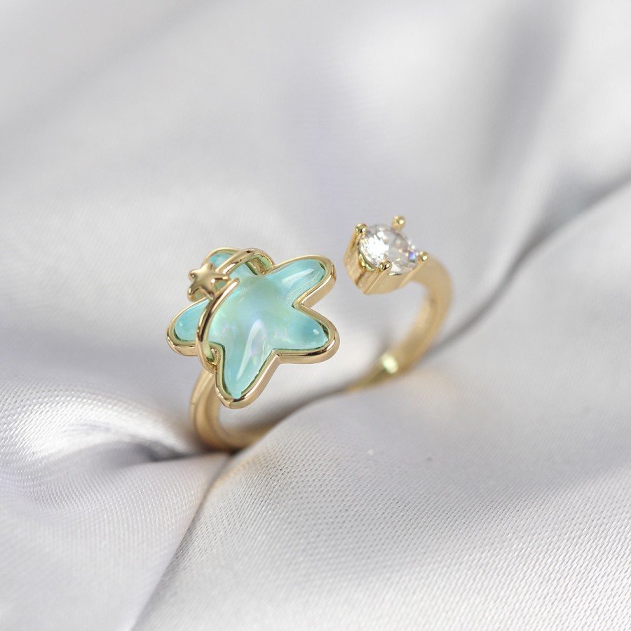 Gold Color Turquoise Star Model Women s Ring