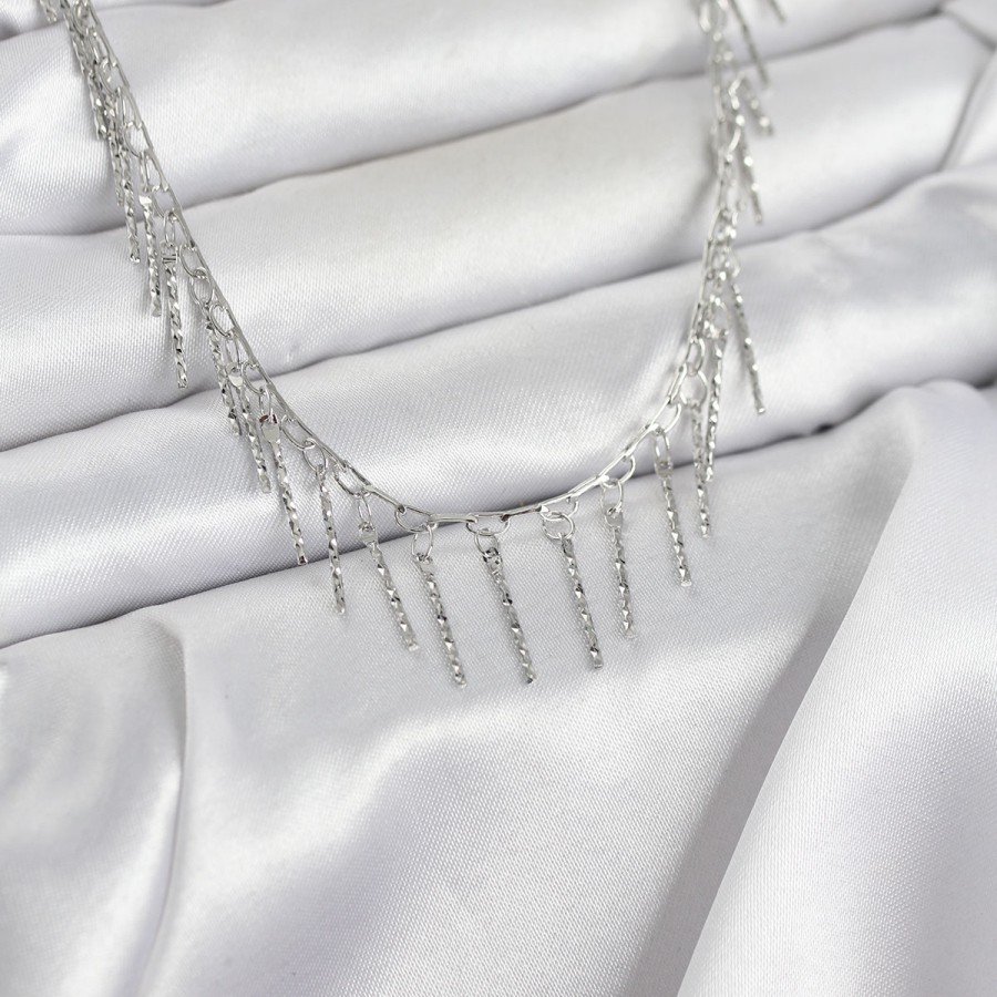 Brass Silver Color Fringed Model Women s Necklace