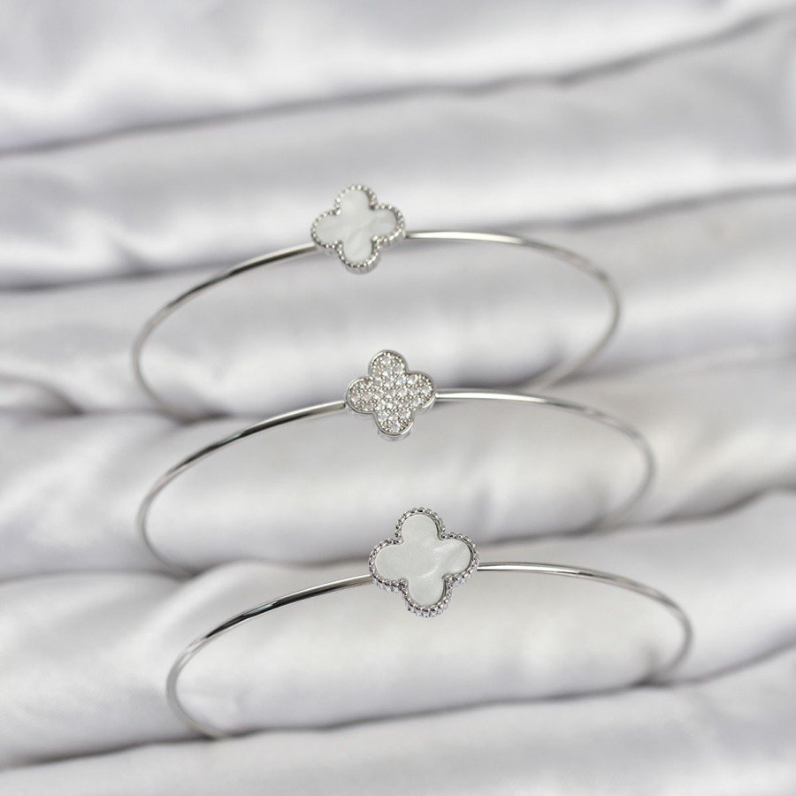Silver Color Clover Model Zircon Stone 3-Piece Women s Bracelet Combination