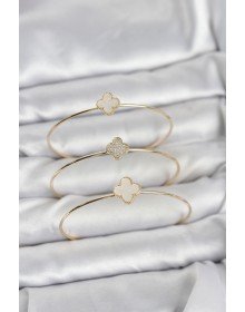 Gold Color Clover Model Zircon Stone 3-Piece Women's Bracelet Combination