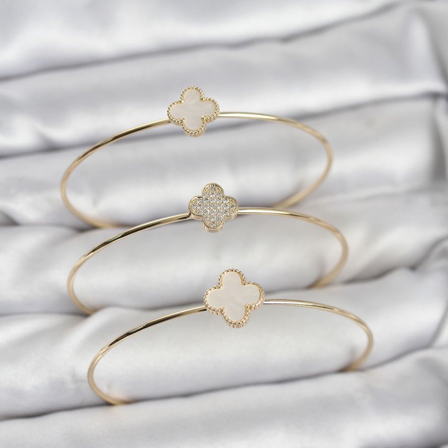Gold Color Clover Model Zircon Stone 3-Piece Women s Bracelet Combination