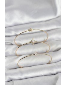 Gold Color Pole Star Model Zircon Stone 3-Piece Women's Bracelet Combination