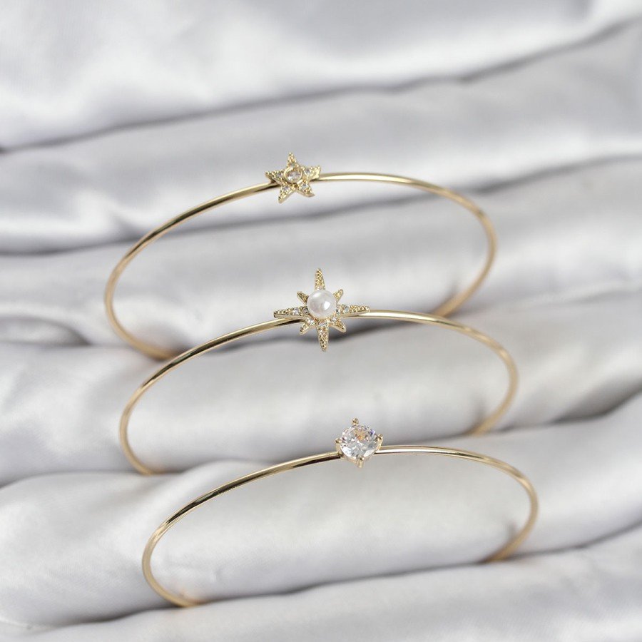 Gold Color Pole Star Model Zircon Stone 3-Piece Women s Bracelet Combination