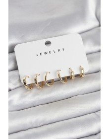 Gold Color Brass 3 Pair Women's Earring Set