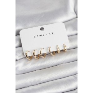 Gold Color Brass 3 Pair Women's Earring Set
