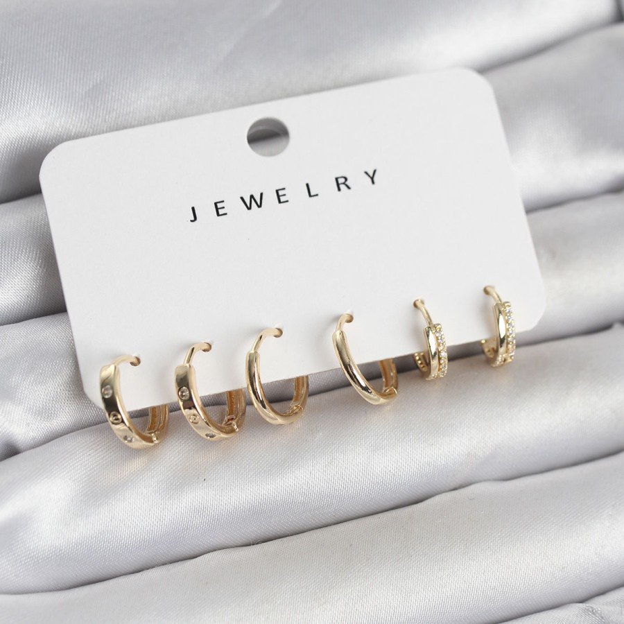Gold Color Brass 3 Pair Women s Earring Set Gold Color Brass 3 Pair Women s Earring Set