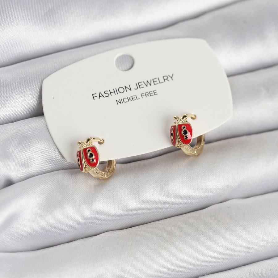 Ladybug Model Gold Color Brass Children s Earring