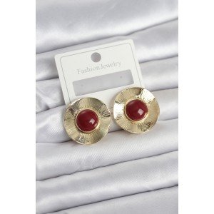 Vintage Model Burgundy Gold Color Brass Women's Earrings Vintage Model Burgundy Gold Color Brass Women's Earrings
