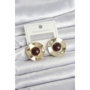 Vintage Model Brown Gold Color Brass Women's Earrings