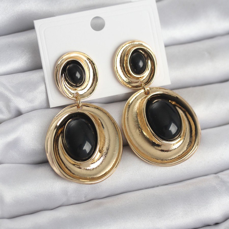 Black Dangle Drop Model Gold Color Vintage Women s Earrings