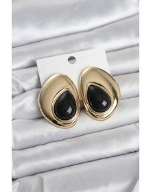 Brass Gold Color Black Stone Drop Model Vintage Women's Earrings