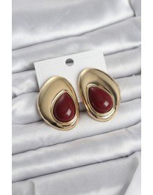 Brass Gold Color Claret Red Stone Drop Model Vintage Women's Earrings