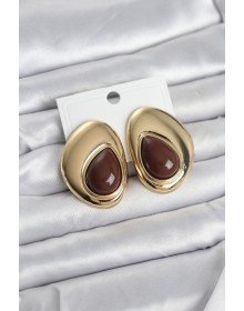 Brass Gold Color Brown Stone Drop Model Vintage Women's Earrings