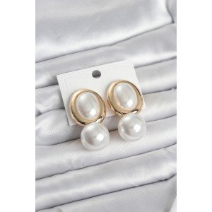 Brass Gold Color Model Pearled Women's Earrings Brass Gold Color Model Pearled Women's Earrings