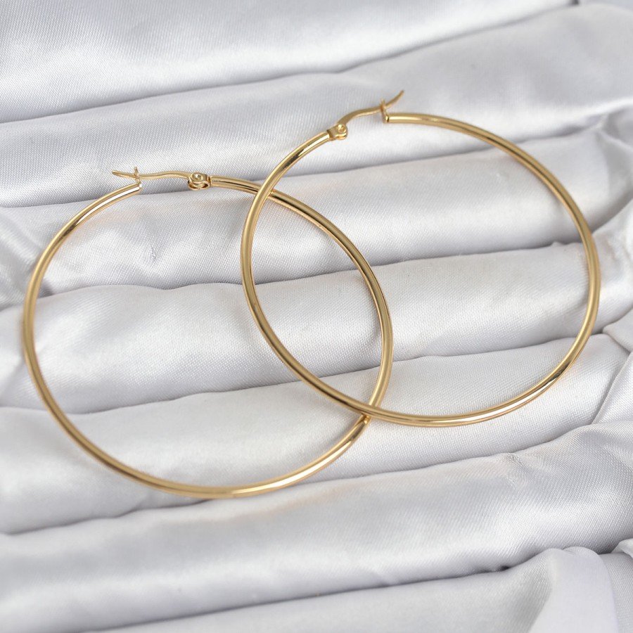 316L Steel Gold Color 60 mm Hoop Women s Earring