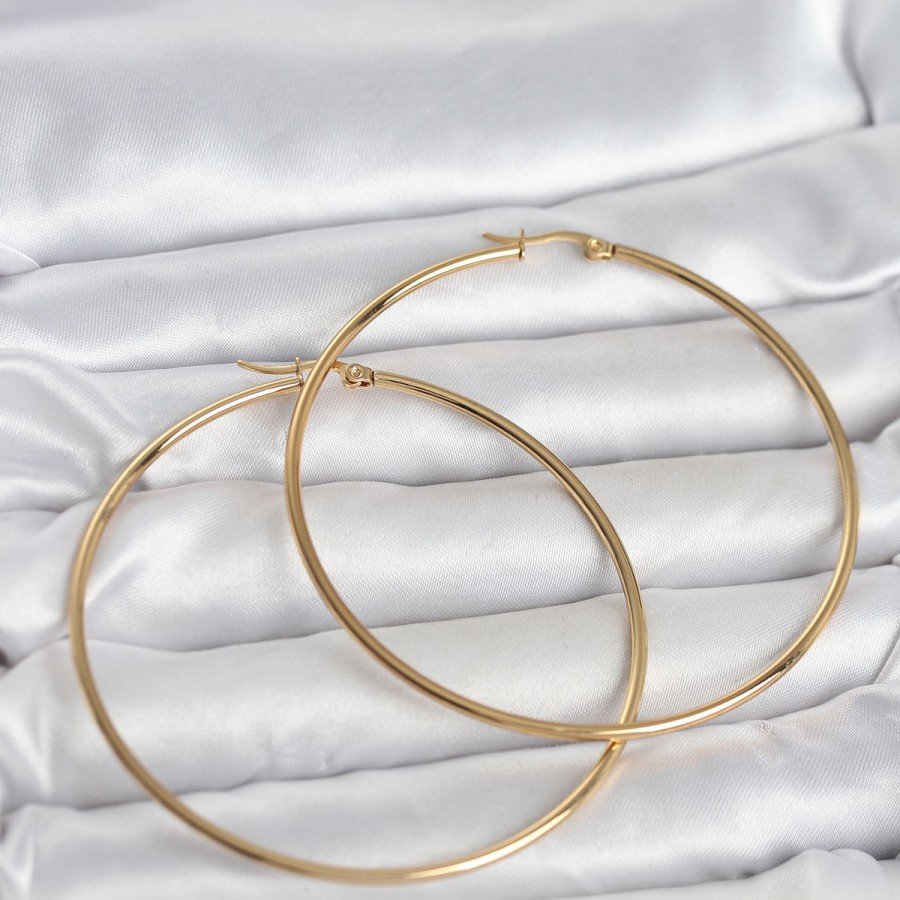 316L Steel Gold Color 70 mm Women s Hoop Earrings