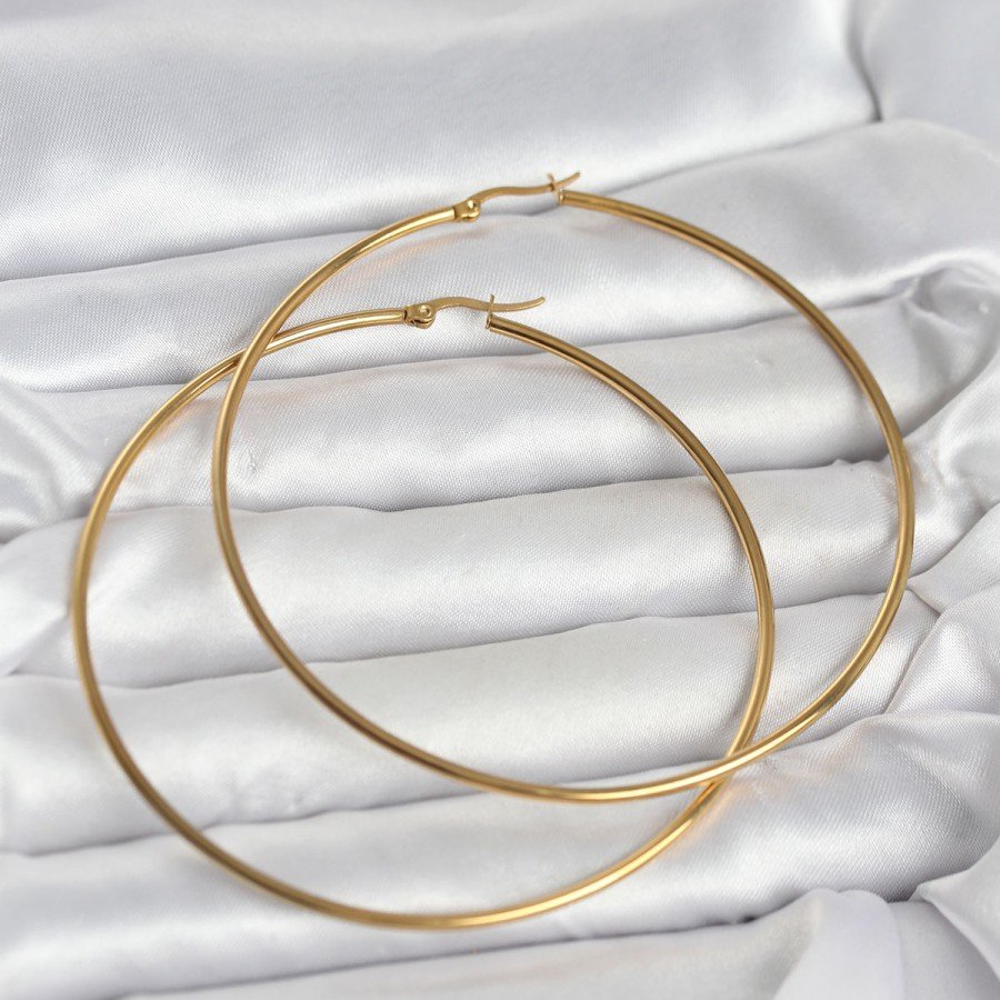 316L Steel Gold Color 80 mm Women s Hoop Earrings