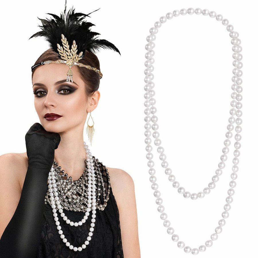 1920 Gatsby Pearl Necklace – Vintage Long White Pearl Necklace