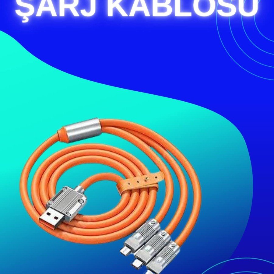 3 in 1 Super Fast Charging Cable Android and IOS Compatible Silicone Charging Cable
