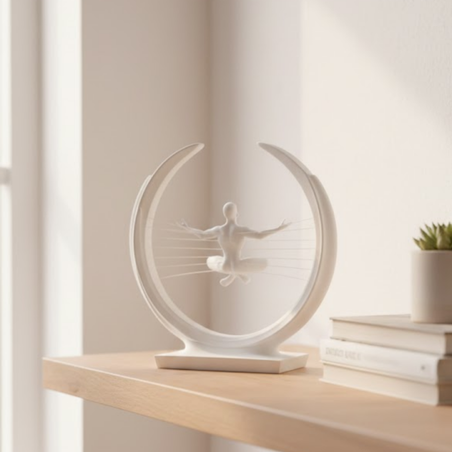 3D Zen Statue Modern Moon Design Meditation Figurine
